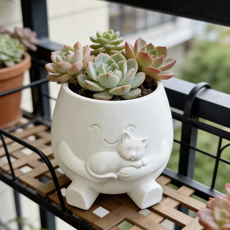 Echeveria Succulent - 3D Printed Cat Flowerpot Decoration with